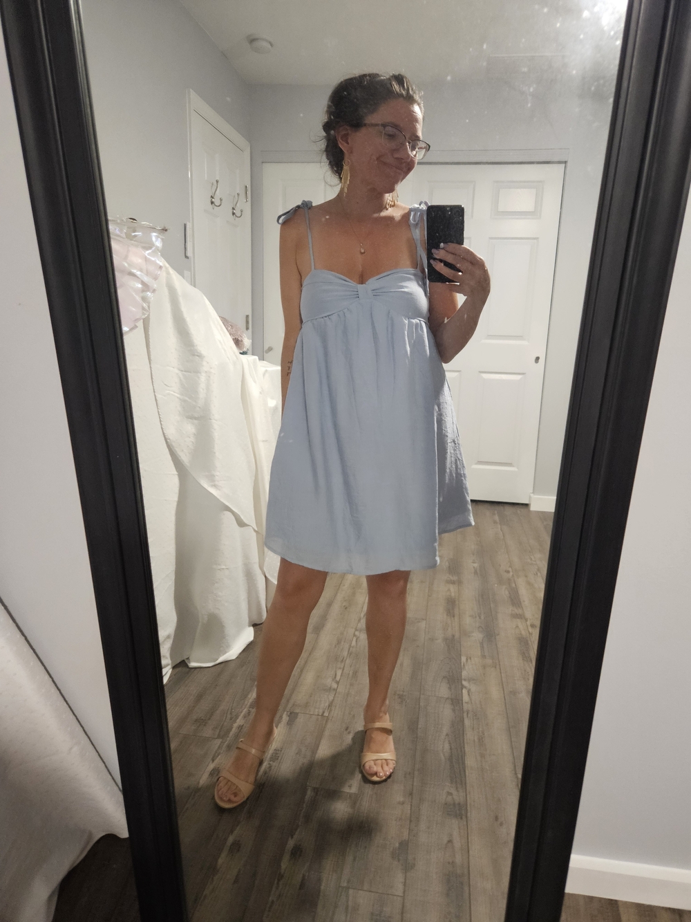 Source Unknown Light Blue Tie-Shoulder Mini Dress - Picture 3 of 6